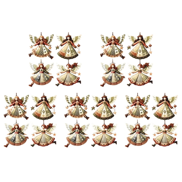 Adornos navideños de madera con forma de ángel. Adornos rústicos de estilo granja con forma de ángel. Adornos para colgar en el árbol de Navidad para decorar el hogar en Navidad.