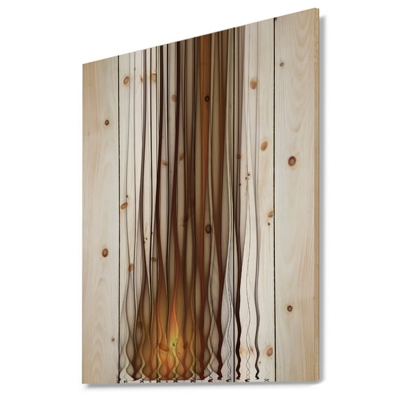 Designart 'Yellow Fractal Flames Pattern' Abstract Print on Natural Pine Wood