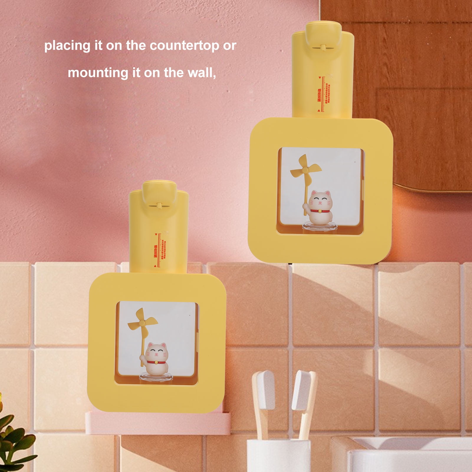 Suodoka Rechargeable Automatic Foaming Soap Dispenser Touchless Motion Sensor 3 Levels Adjustable Wall Mounted Countertop 1200mAh Hand Washer for Kitchen Bathroom Hotel, Yellow (8.27in / 21cm)