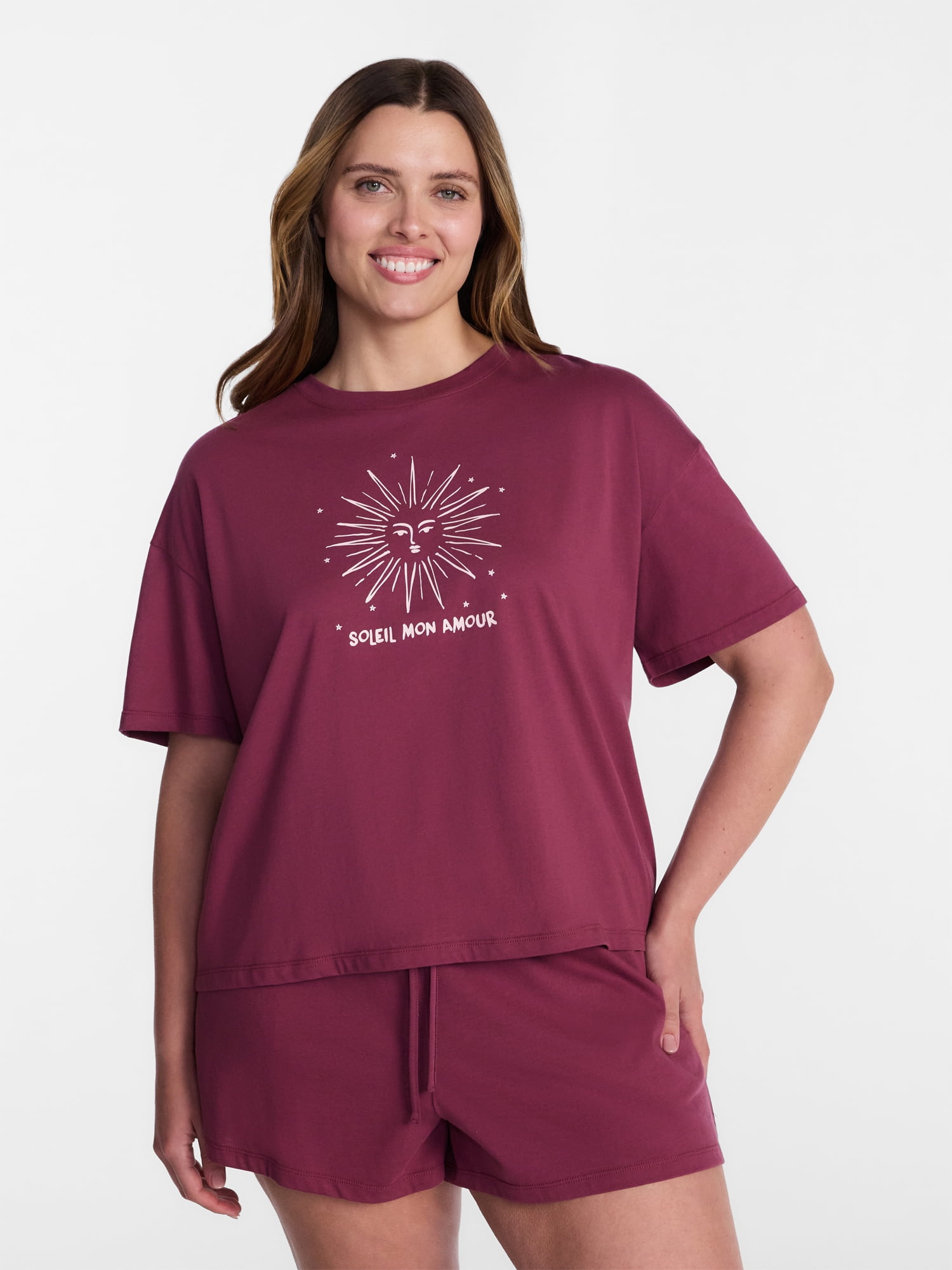 Joyspun Women's Cotton Jersey Sleep Graphic Tee with Short Sleeves, Sizes XS-3X