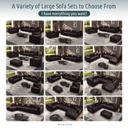 JIE LISHUN Faux Leather Modular Sectional Upholstered Sofa for Living Room,Oversized Deep Seat L Shaped Couch for Big Spaces,Pure Handmade Button Tufted Design,4 Seater,Dark Brown