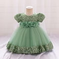 thumbnail image 2 of JIAYUE Girls Dresses Ball Gown Short Sleeve Crew Neck Sparkling Fairy Glitter Bowknot Floral Party Lovely Toddler Kids Dress, 2 of 9