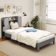 thumbnail image 2 of Gymax Twin Size Bed Frame Wooden Platform Bed Kids Bed Frame w/ Bookcase Headboard Gray, 2 of 9