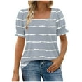 thumbnail image 6 of Tops for Women Summer Casual Ruffle Trim Sleeve Square Neck T-Shirts, Striped Printed Loose Fit Blouse, Stylish and Comfortable Short Sleeve Top, Limited Time Off, 6 of 6