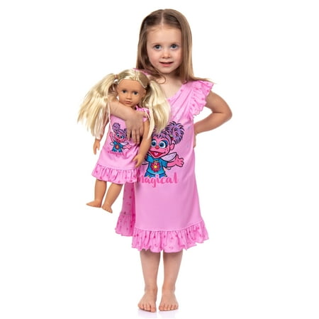 Sesame Street Pajama Toddler Girls' Abby Cadabby Kindness is Magical Nightgown and Matching Gown For Doll