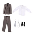 thumbnail image 1 of Ropa de figura masculina a escala 1/6, traje completo, ropa informal, elegante, pantalones de vestir, abrigo de disfraz para muñecos masculinos de gris claro, 1 of 9