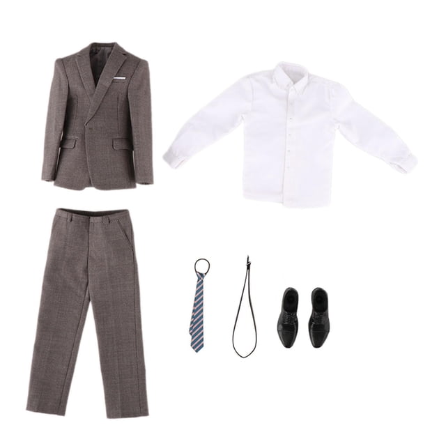 Ropa de figura masculina a escala 1/6, traje completo, ropa informal, elegante, pantalones de vestir, abrigo de disfraz para muñecos masculinos de gris claro