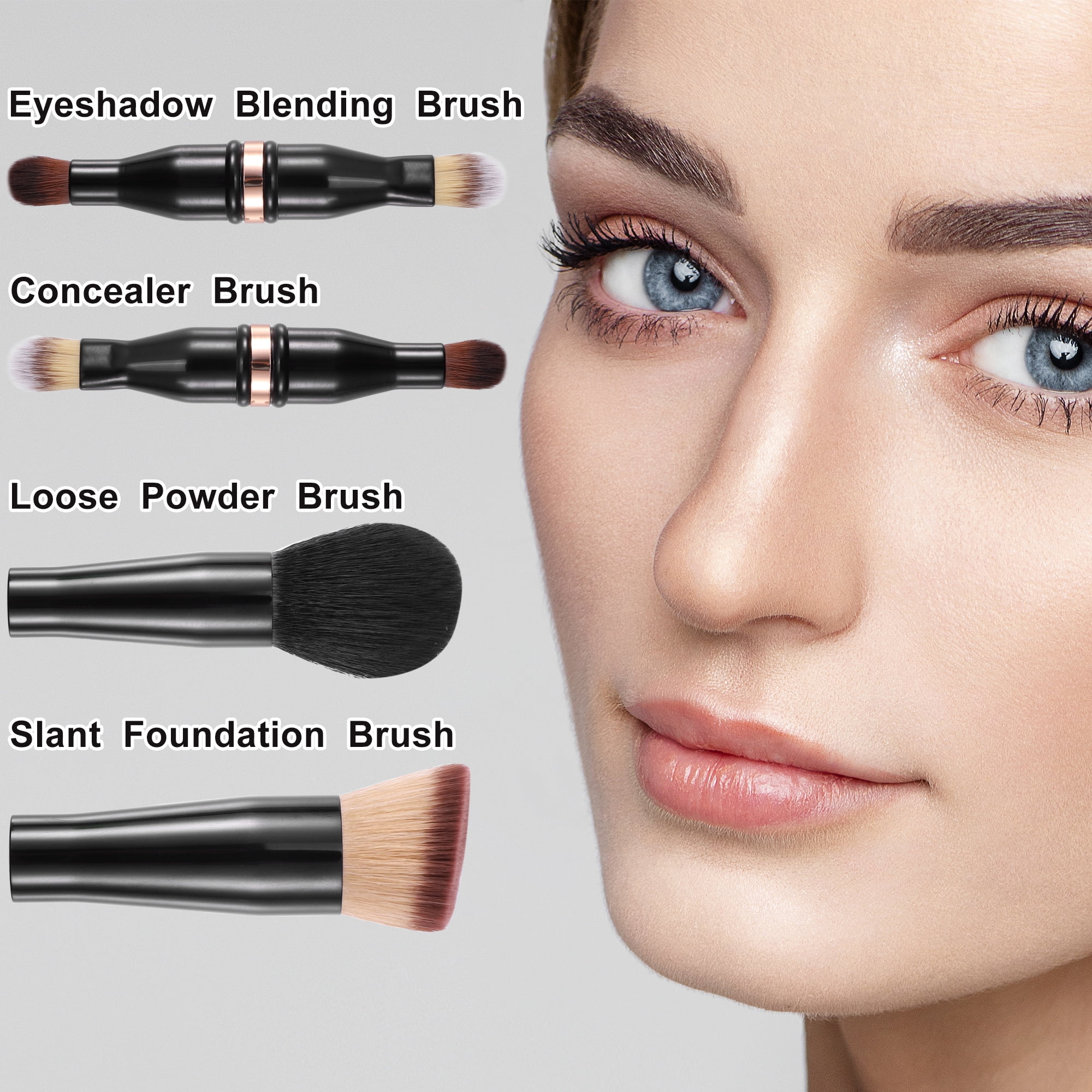 Unique Bargains 4 in 1 Makeup Brush Set Slant Foundation Eyeshadow Concealer Black