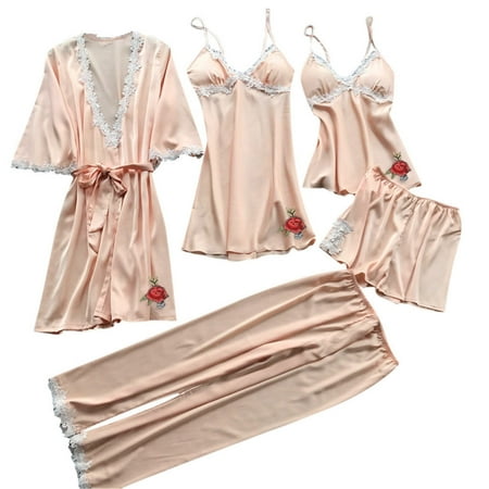 

iOPQO pajamas for women Women Lace Lingerie Nightwear Underwear Babydoll Sleepwear Dress 5PC Suit Multicolor XXL