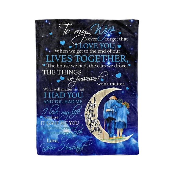 To My Wife I Love You Because You Are My Life Moon Blanket Wife From Husband Valentine Birthday Gift Home Decor, 30x40in Fleece Blanket