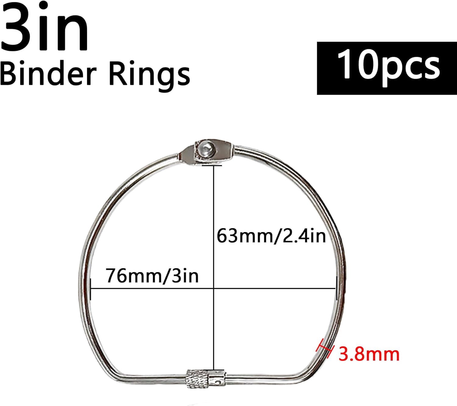Loose Leaf Binder Rings:10PCS D-Shaped Metal Rings for Crafts,Easy Locking and Opening,Binder Ring for Index Cards,Sample Arrangement,Book Rings, Key Rings (3 inch)