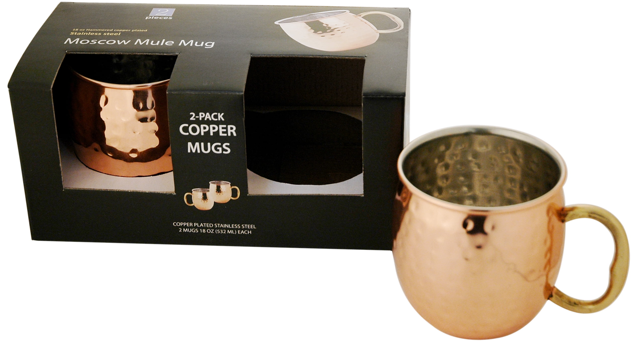 UK 2PC Moscow Mule Coffee Mug Drinking Cups Hammered Copper Brass Gift Set 18oz 