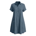 thumbnail image 7 of SAWOBUUN Women Cotton Linen Shirt Dress Short Sleeve Collar Washed Crinkle Loose Midi Dresses Summer Casual Tunic Dress with Side Pockets, 7 of 7