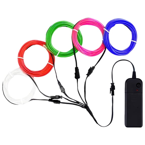 5 Pcs EL Wire Neon Light Strip Set, 3.28 Ft / 1 M Multicolor Rope Lights With 3V Battery Pack, Electroluminescent Wire For Costume Lighting, DIY Decor, Parties