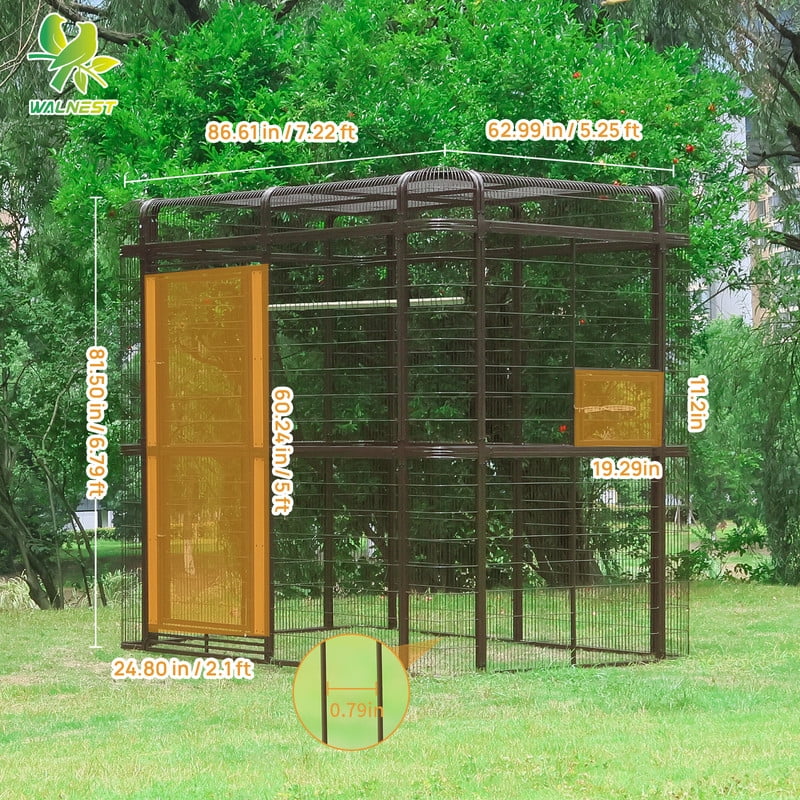 Walnest 87 inch Large Walk in Iron Aviary Bird Cage with 2 Feeding Bowls,Birdcage for Macaws Canaries Parrots Budgie Lovebirds(Brown)