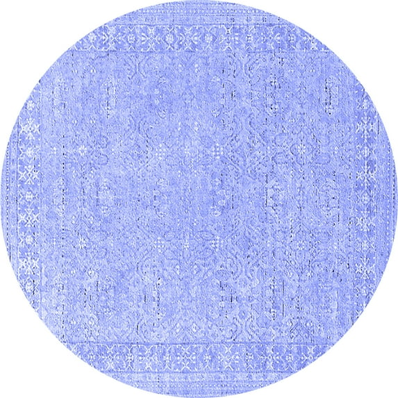 Ahgly Company Machine Washable Indoor Round Oriental Blue Industrial Area Rugs, 7' Round