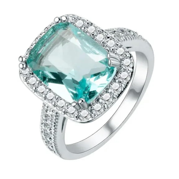 HOOUN 925 Silver Aquamarine Zircon Rings for Women Engagement Ring CZ Gem Jewelry Gift-01#-8