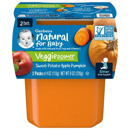 Gerber 2nd Foods Natural for Baby Veggie Power Baby Food, Sweet Potato Apple Pumpkin, 4 oz Tubs (16 Pack)
