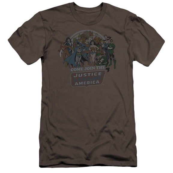 DC Comics Join The Justice League Premium Canvas Adult Slim Fit 30/1 T-Shirt Charcoal