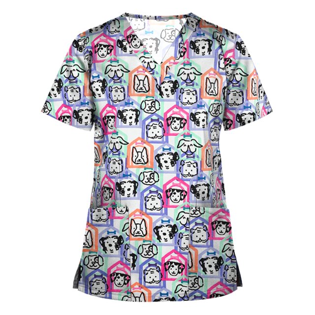 Snoarin Été Grande Taille Hauts à Manches Courtes pour Femmes Mode Hauts à Manches Courtes Col Uniforme de Travail Blouse Chemise Uniformes de Travail pour Femmes en Liquidation