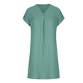 thumbnail image 3 of Juslio Dresses for Women Button V-Neck Rolled, Sleeve T-Shirt Dress Casual Solid Color Loose Dresses, 3 of 9