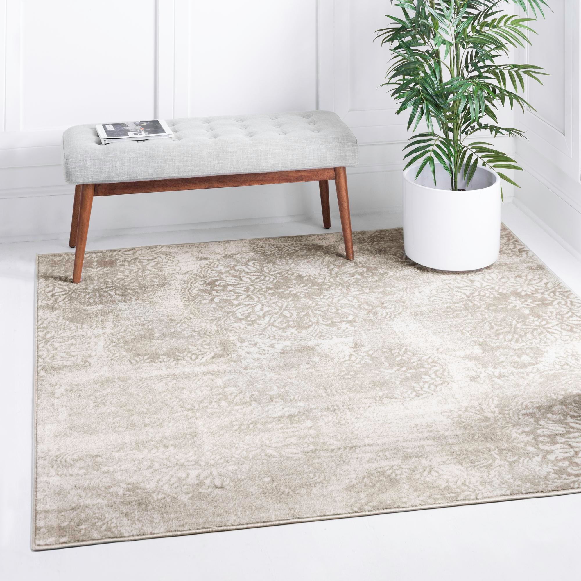 Unique Loom Grand Sofia Rug Beige/Ivory 7' 10" Square Floral Bohemian