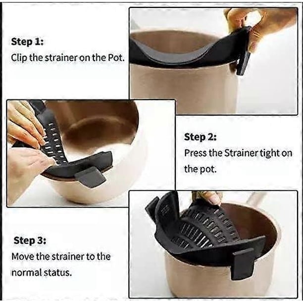 Silicone Pot Strainer and Pasta Strainer, Adjustable Silicone Clip-on Strainer for Pots and Bowls, Kitchen Strainer Funnel for Food and Fruits and Veg