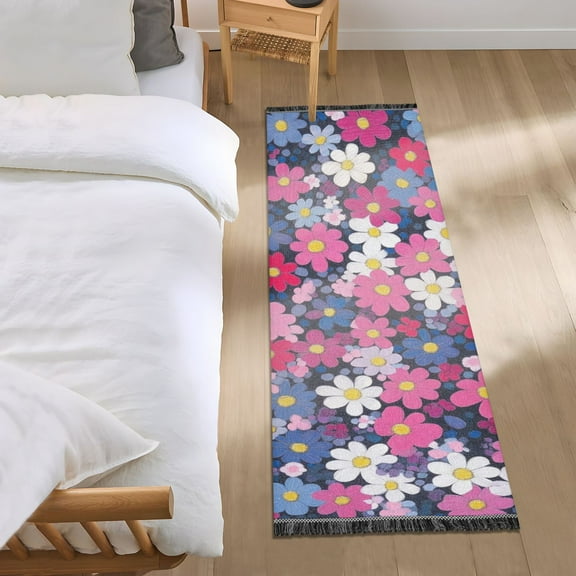 Colorful Bright Simple Flowers Bedroom Runner Rug 2'x 6' Non Slip Carpet Indoor Home Area Rug Living Room