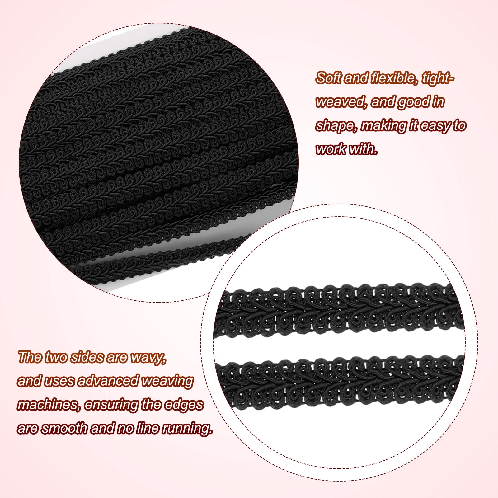 Unique Bargains Gimp Braid Trim Woven Fabric Ribbon Black