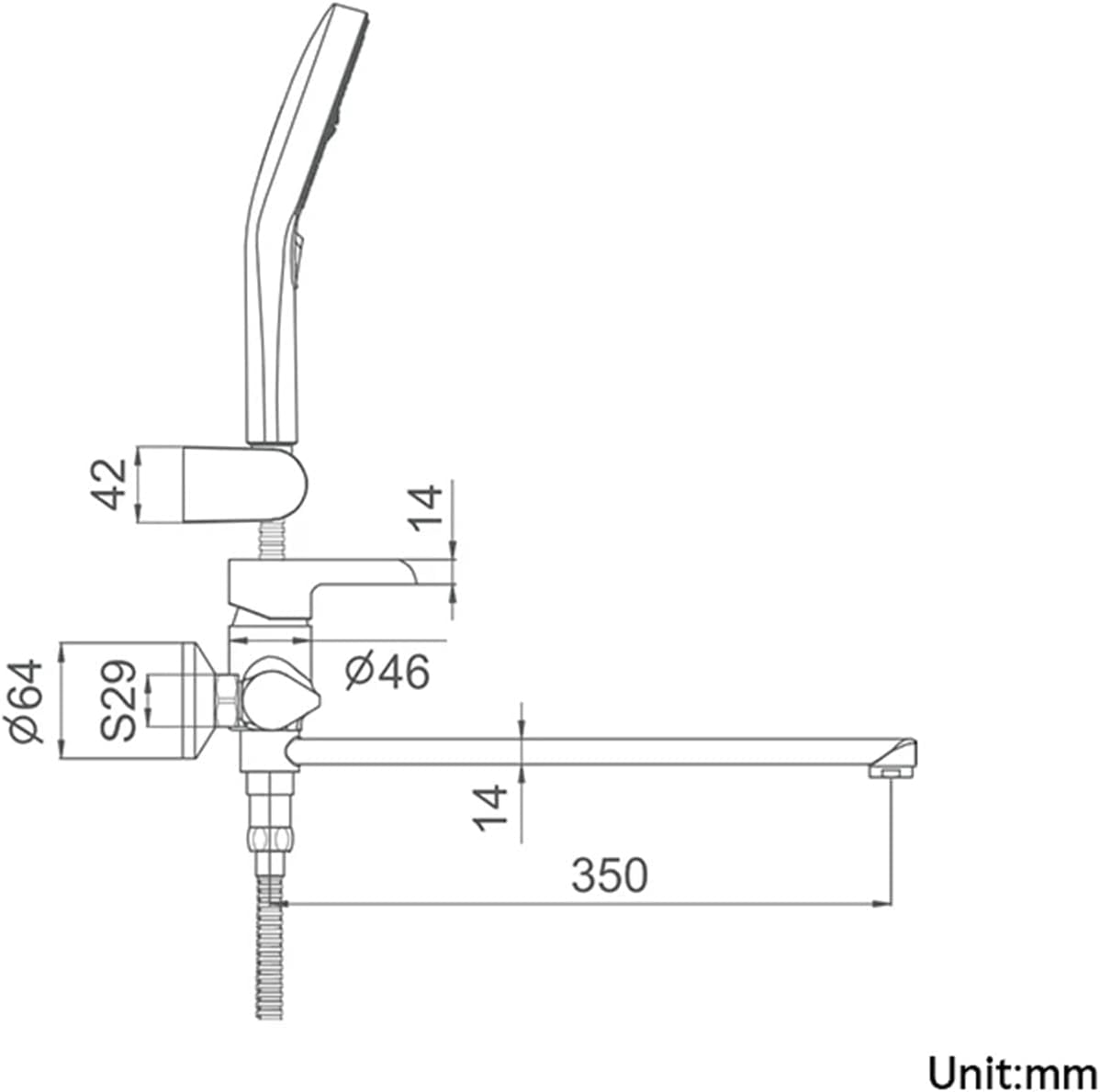 Wall Mount Bathtub Faucet with Handheld Sprayer and Long Spout, Brass Single Handle Bath Shower Mixer Tap, Easy to Install