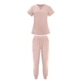 thumbnail image 2 of mihongmao Womens Scrubs Cozy Fit Short Sleeve Operating Room Nurse Suit Comfortable Elastic Breathable Set V Neck Tops Pink L, 2 of 6