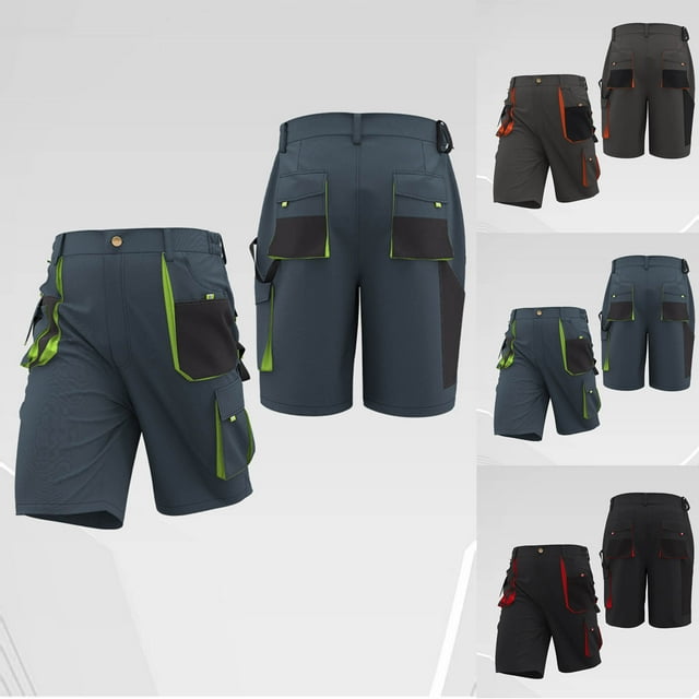 FRSASU Men's Cargo Shorts Fashionable Color-blocked Multi-pocket Button construction Work Pants Gray