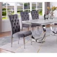 thumbnail image 2 of Contemporary 7-Piece Dining Set, Faux Marble Top Dining Table with Velvet Tufted Dining Chairs, Chrome Metal Base, Gray, 2 of 5
