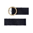 thumbnail image 2 of Women's Woven Stretchy Belts, Straw Rattan Round Buckle Elastic Boho Wide Waistband for Dress 95x5cm/37.4x2.0" Black, 2 of 5