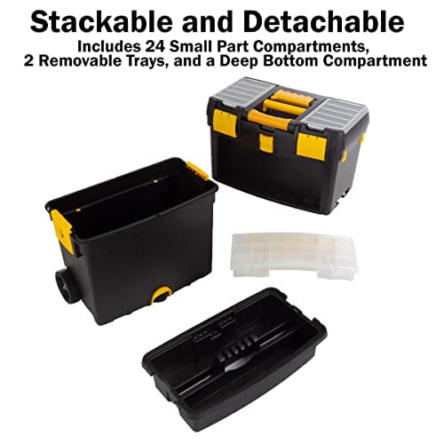 Rolling Tool Box with Wheels, Foldable Comfort Handle, and