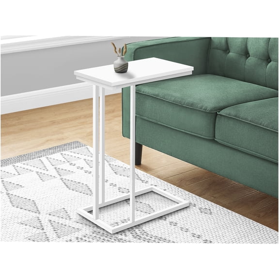 JERFIT Modern C-Shaped End Table, Slim Snack Table for Small Spaces, White Side Table for Sofa or Bed, Living Room & Bedroom Accent Table with Metal Base