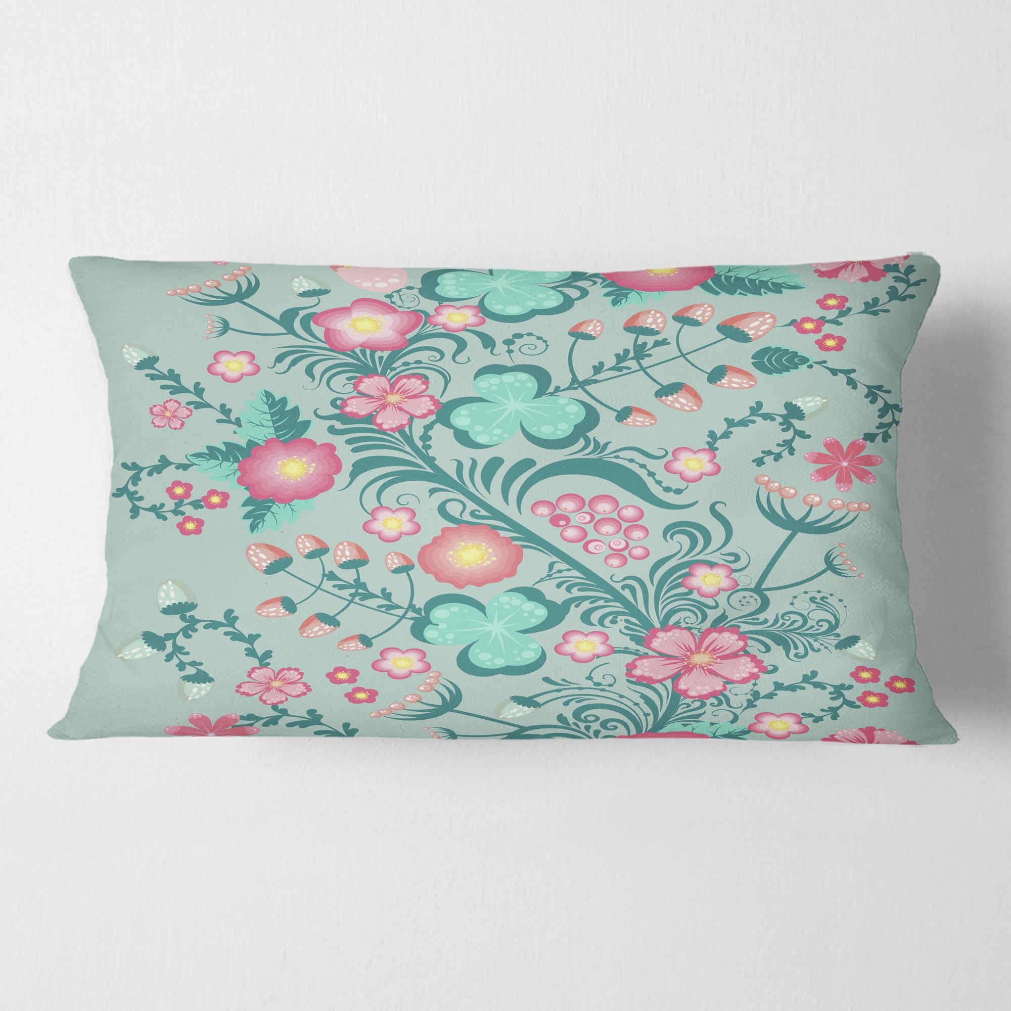 Designart Spring floral pattern in soft pastel colors' Mid-Century Modern Throw Pillow - 12x20