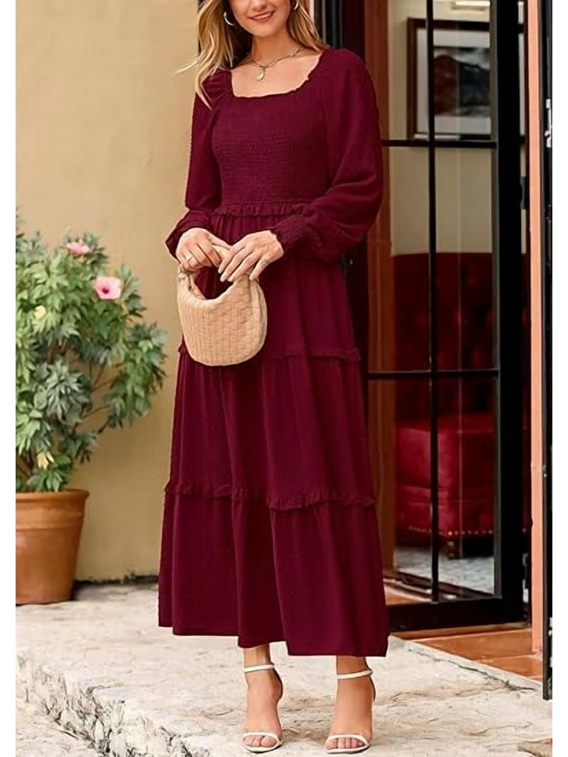 Womens Long Sleeve Smocked Maxi Dress Casual Square Neck Swiss Dot Tiered Ruffle Flowy Pocket Dresses - Walmart.com Womens Long Sleeve Smocked Maxi Dress Casual Square Neck Swiss Dot Tiered Ruffle Flowy Pocket Dresses - Walmart.com