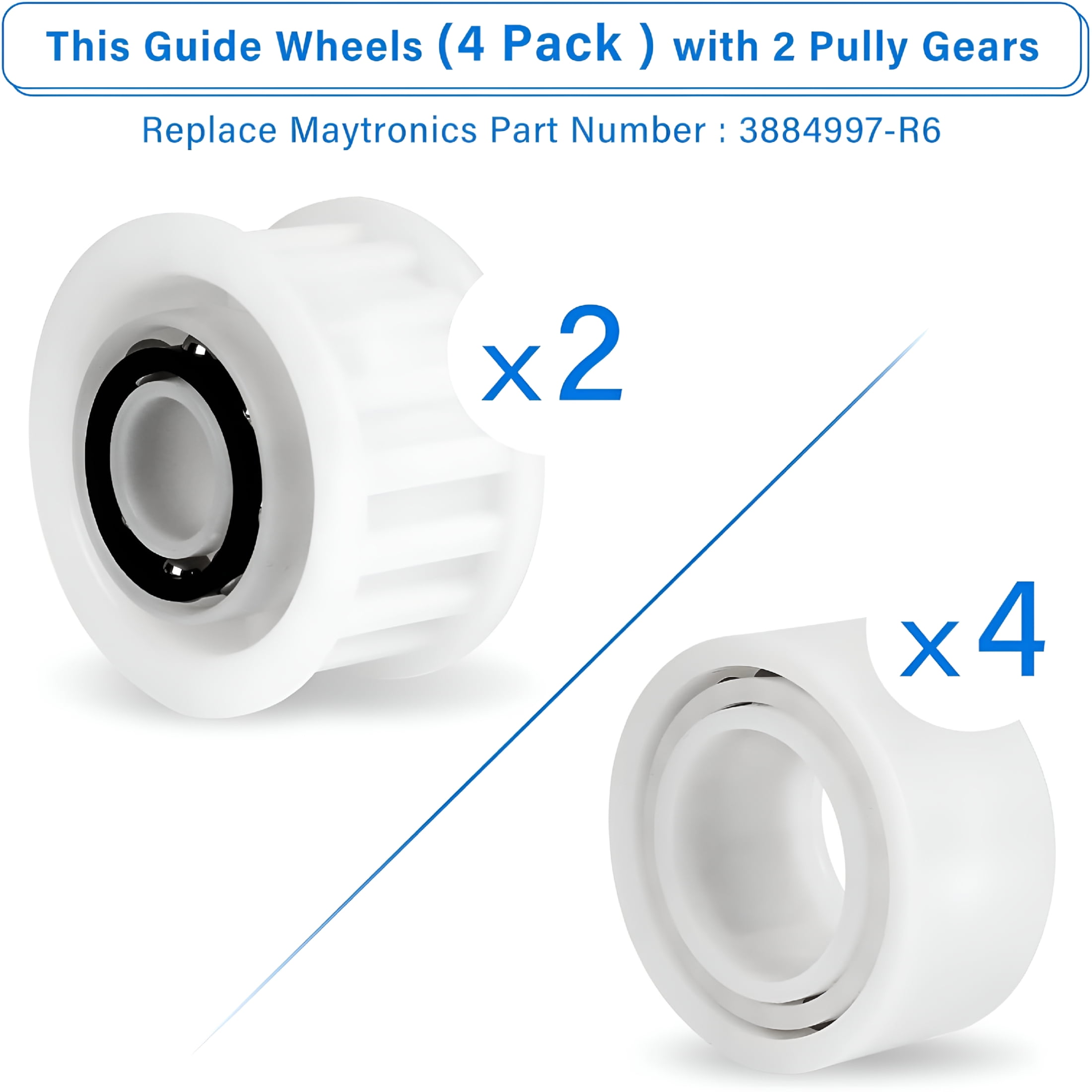 HIBIBUD Automatic Robotic Pool Cleaner Replacement Parts,Guide Wheels 4 Pack with 2 Pack Pulley Gears for Robotic Pool Cleaner