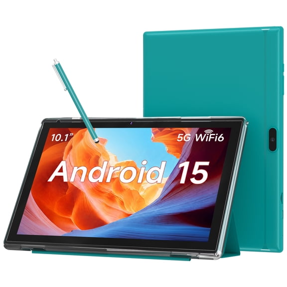 10.1 Inch Android 15 Tablet, 8GB RAM 32GB Storage, HD IPS Display, 5G WiFi 6 ,6000mAh Battery, Dual Camera for Video Call, Tab with Case & Stylus Pen for Work/Study tablet with case