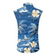 thumbnail image 5 of Men Turn Down Collar Sleeveless Hawaiian Tropical Button Down Vest Lightweight Breathable Vacation Beach Travel Tops Sky Blue 2XL, 5 of 6