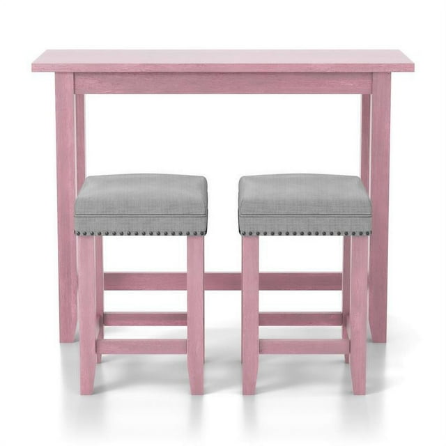 Bowery Hill Transitional Wood 3-Piece Counter Height Pub Set in Antique Pink