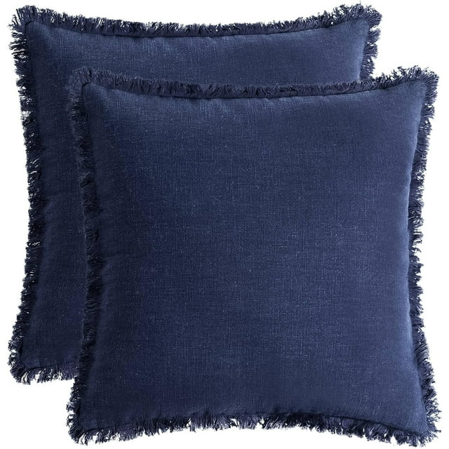 Juego de 2 Fundas de Almohada Lumbares de Lino Bohemio con Flecos para Decoración de Sofá y Sofá de 18 18 Pulgadas, Azul