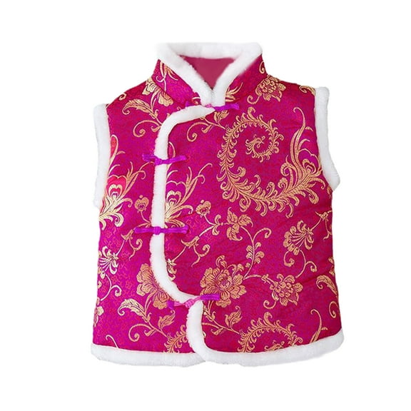 Lkhaha Jackets for Toddler Boys Girls Lined Vest Traditional Chinese New Year Tang Suit Sleeveless Fall Winter Coat Size 18-24 Months
