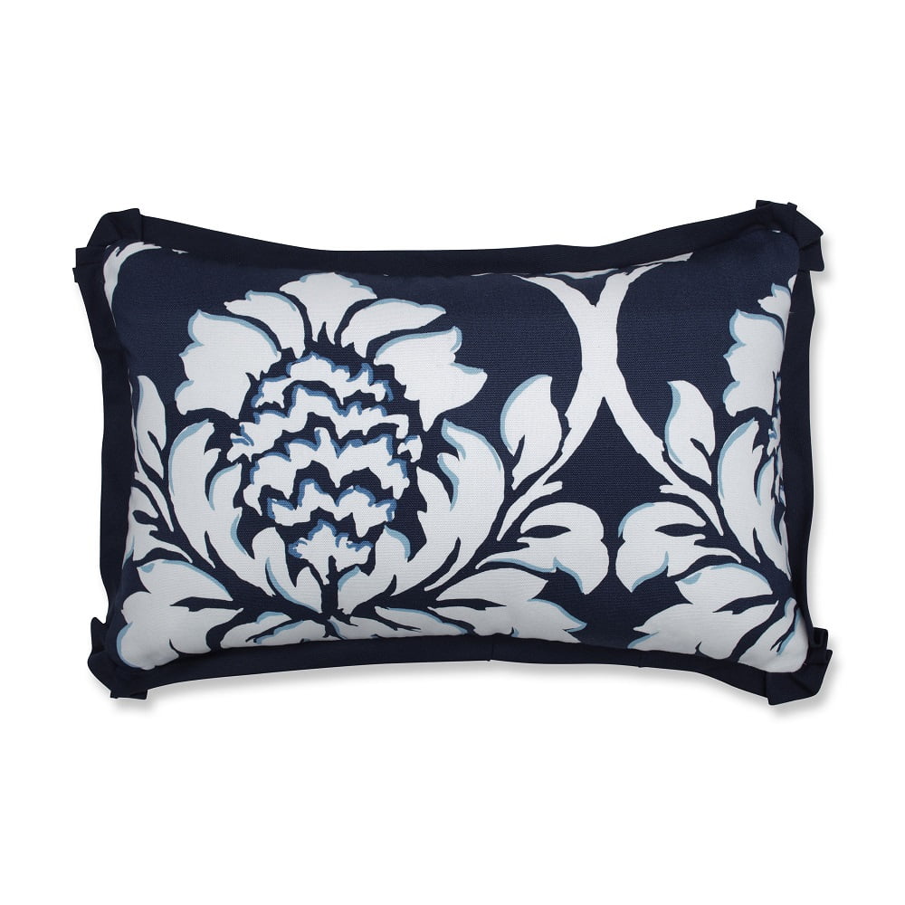 18.5" Navy Blue and White Damask Floor Throw Pillow