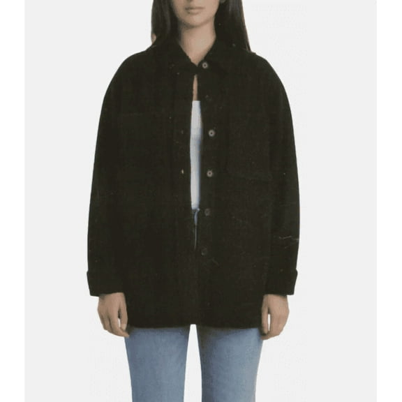 Ecothreads Ladies’ Long Sleeve Boucle with 2 Pockets Shirt Jacket Black Small