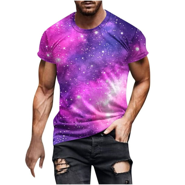 Camiseta Casual de Impresión Del Cielo de los Hombres, Cuello Redondo de Manga Corta para la Playa Y el Uso Diario, Camiseta de Verano Elástica para el Ocio Y la Fiesta