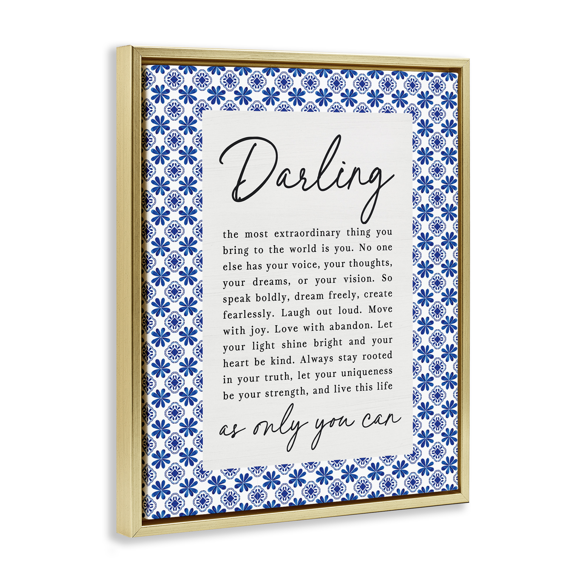 Darling Only You Can Inspiring Gold Framed Floater Canvas Wall Art, design by Lettered and Lined