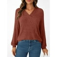 thumbnail image 3 of Cogild Womens V Neck Ribbed Knit Long Sleeve Solid Color Pullover Tops Shirts for Womens Soft Casual Fall Autumn Sweaters for Womens, 3 of 6