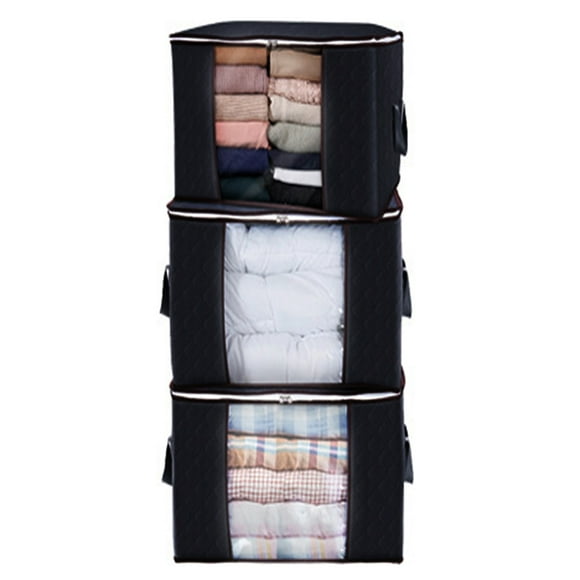 Mistaha 3PCS Large Foldable Laundry Storage Bag Organizer with Handles Zipper & Transparent visual Window Design
